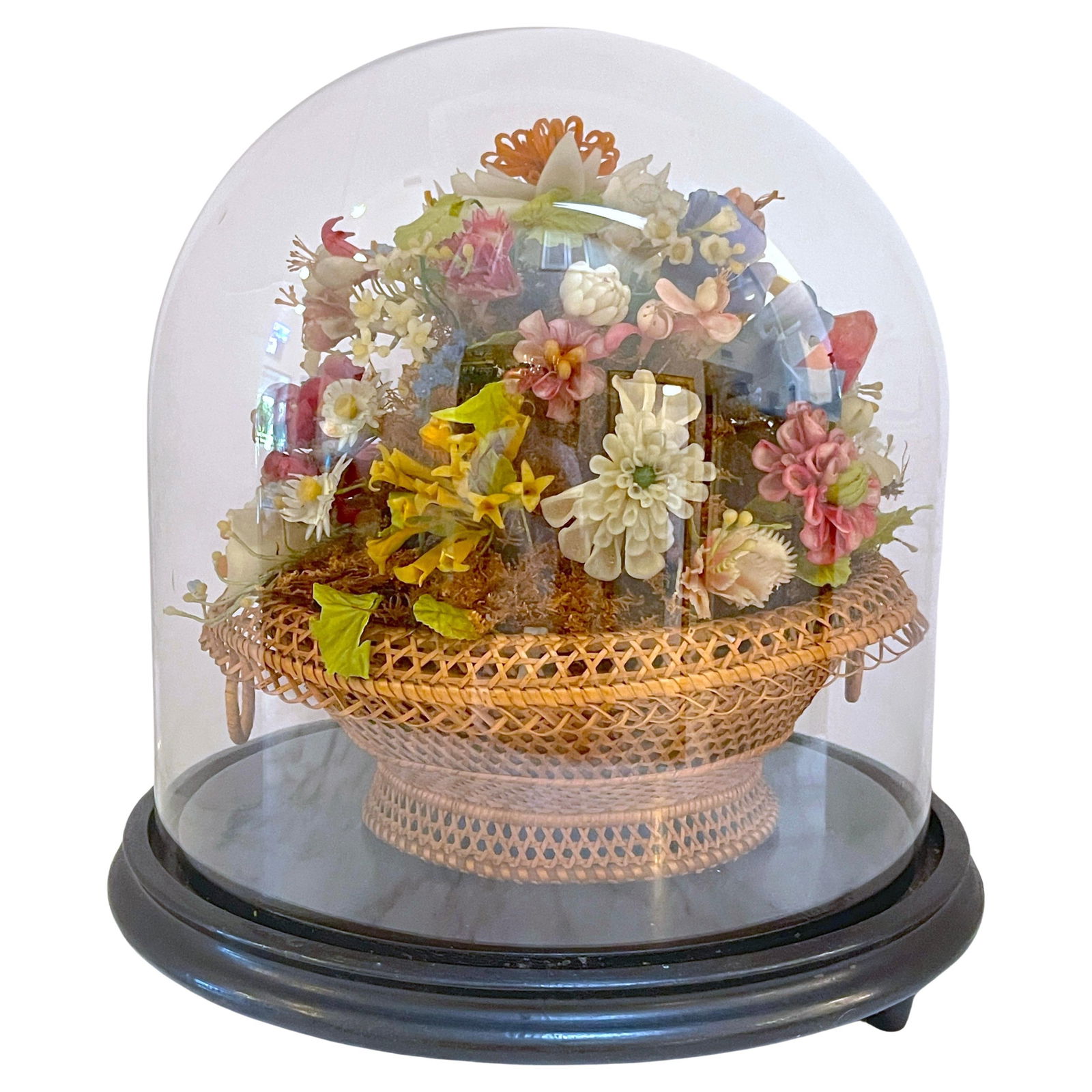 Victorian Wax Flower Still Life Basket with Glass Dome 1880s (1 of 17)