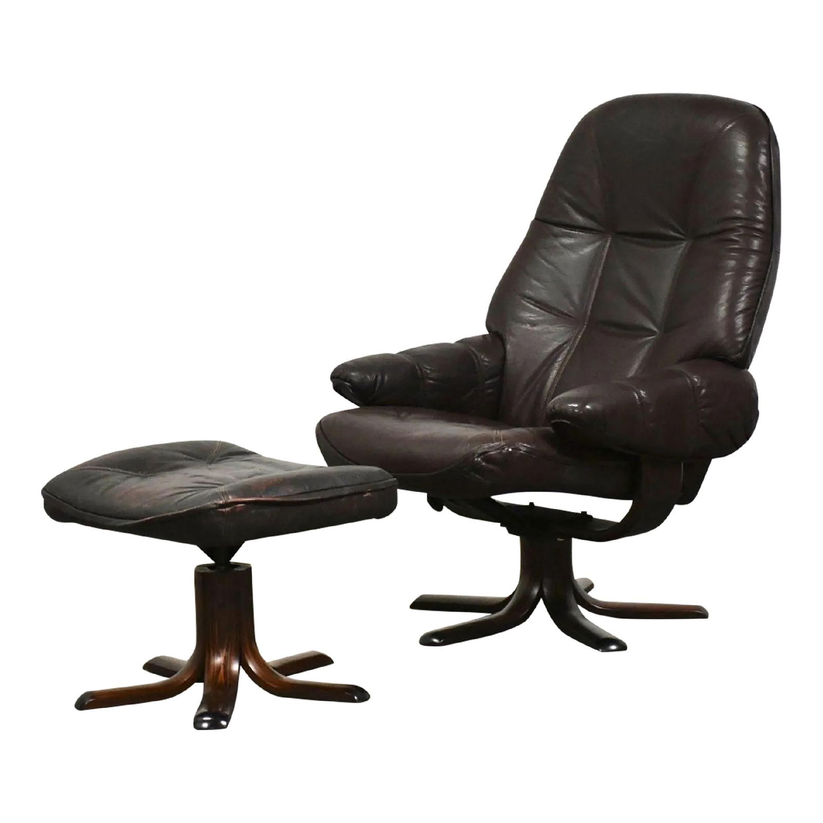 Mid Century Modern Stouby Leather Lounge Chair and Ottoman Wine Brown (1 of 9)