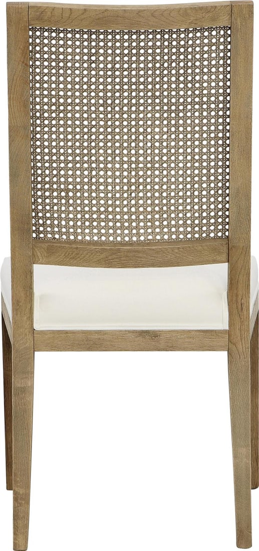 Elegant Oak Dining Chair with White Upholstery and Cane Design: Elegant Oak Dining Chair with White Upholstery and Cane Design Enhance your dining space with the Luxurious Oak Norton Dining Chair Collection. This elegant dining chair features a natural warm wash o