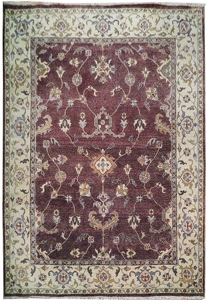 Handmade Agra Area Rug 8'9 x 11'8 Brown Floral Pattern (1 of 7)