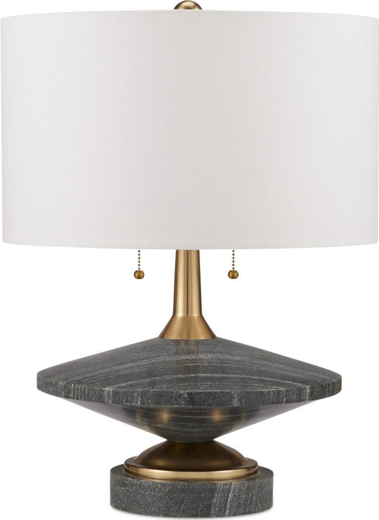 Currey Jebel Brushed Brass Table Lamp with Beige Shade: Currey Jebel Brushed Brass Table Lamp with Beige Shade Illuminate your space with the stunning Brushed Brass Jebel Table Lamp. This elegant lamp boasts a harmonious blend of materials including alumin
