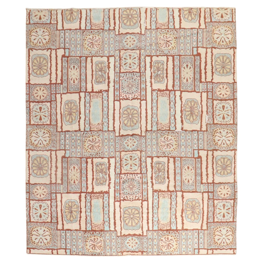 Zabihi Collection 1920s North African Deco Hand-Woven Wool Carpet: Zabihi Collection 1920s North African Deco Hand-Woven Wool Carpet Introducing a unique piece from the Zabihi Collection, this North African carpet beautifully combines whimsical design with Mid-Centur