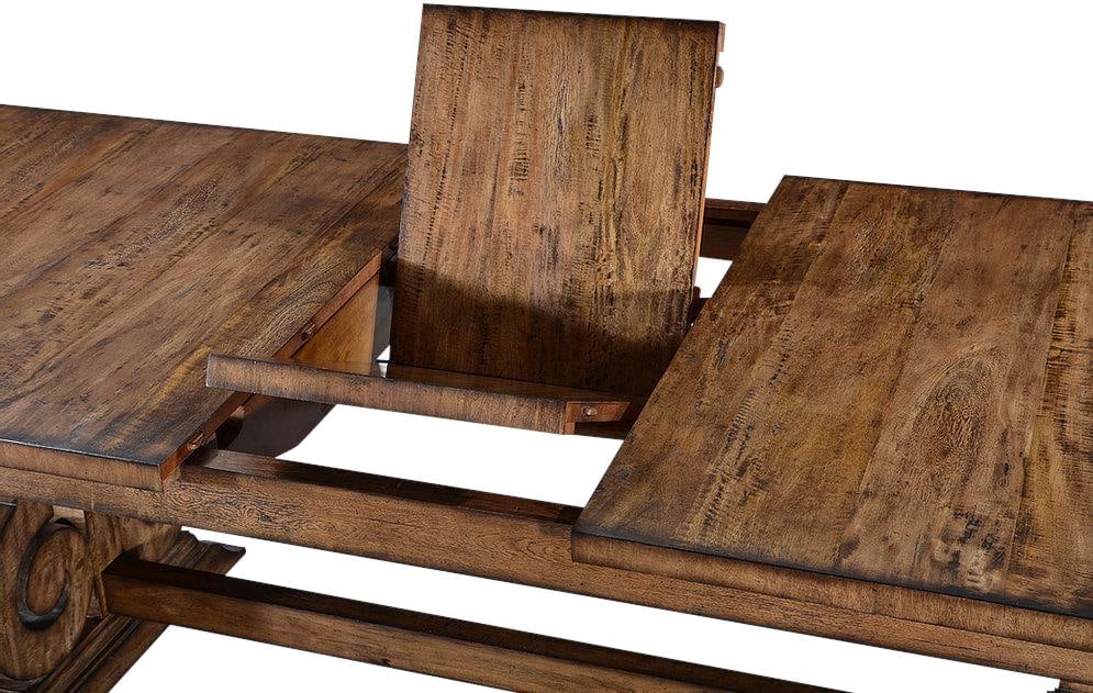 Extendable Cambridge Table Rustic Pecan Scroll Base 84-Inch - 7