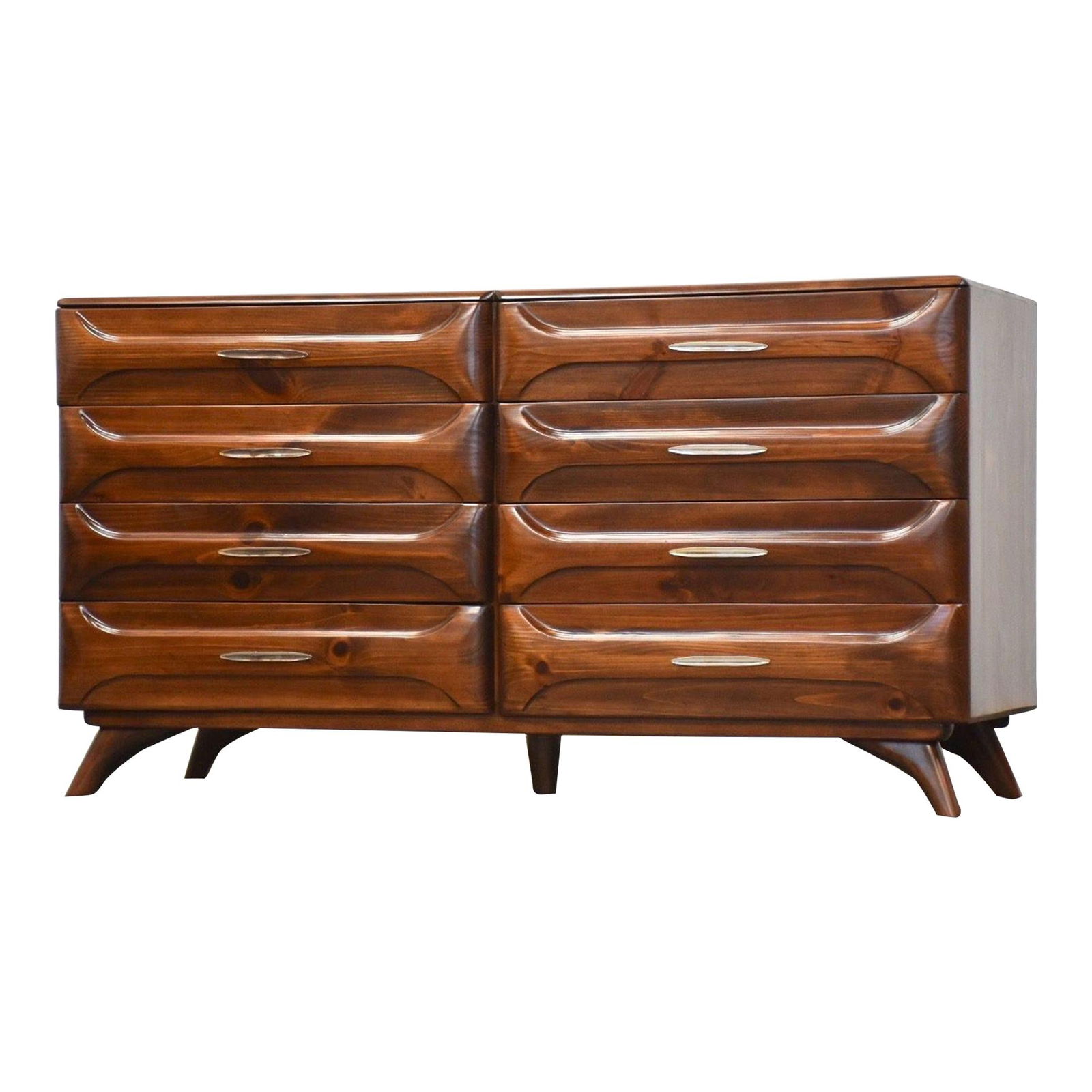 Mid Century Modern Franklin Shockey Pine Dresser 57.25" Wide: Mid Century Modern Franklin Shockey Pine Dresser 57.25" Wide Discover this beautifully refinished mid-century modern dresser, crafted from solid pine by Franklin Shockey. This elegant piece features e