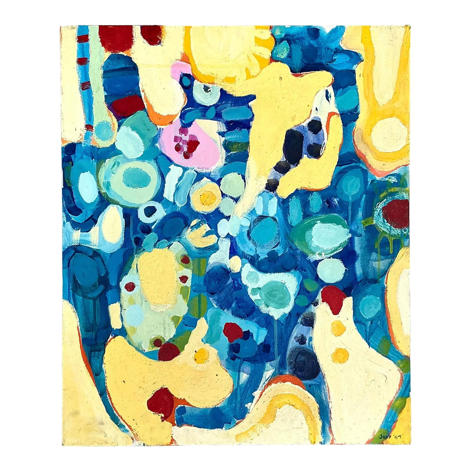 Vintage Boho Abstract Oil Painting Canvas 25x30 Energetic Colors (1 of 5)