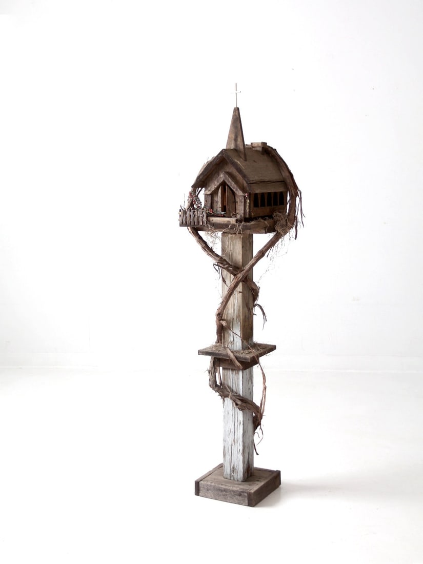 Whimsical Vintage Folk Art Bird House with Stained Glass Windows (1 of 15)