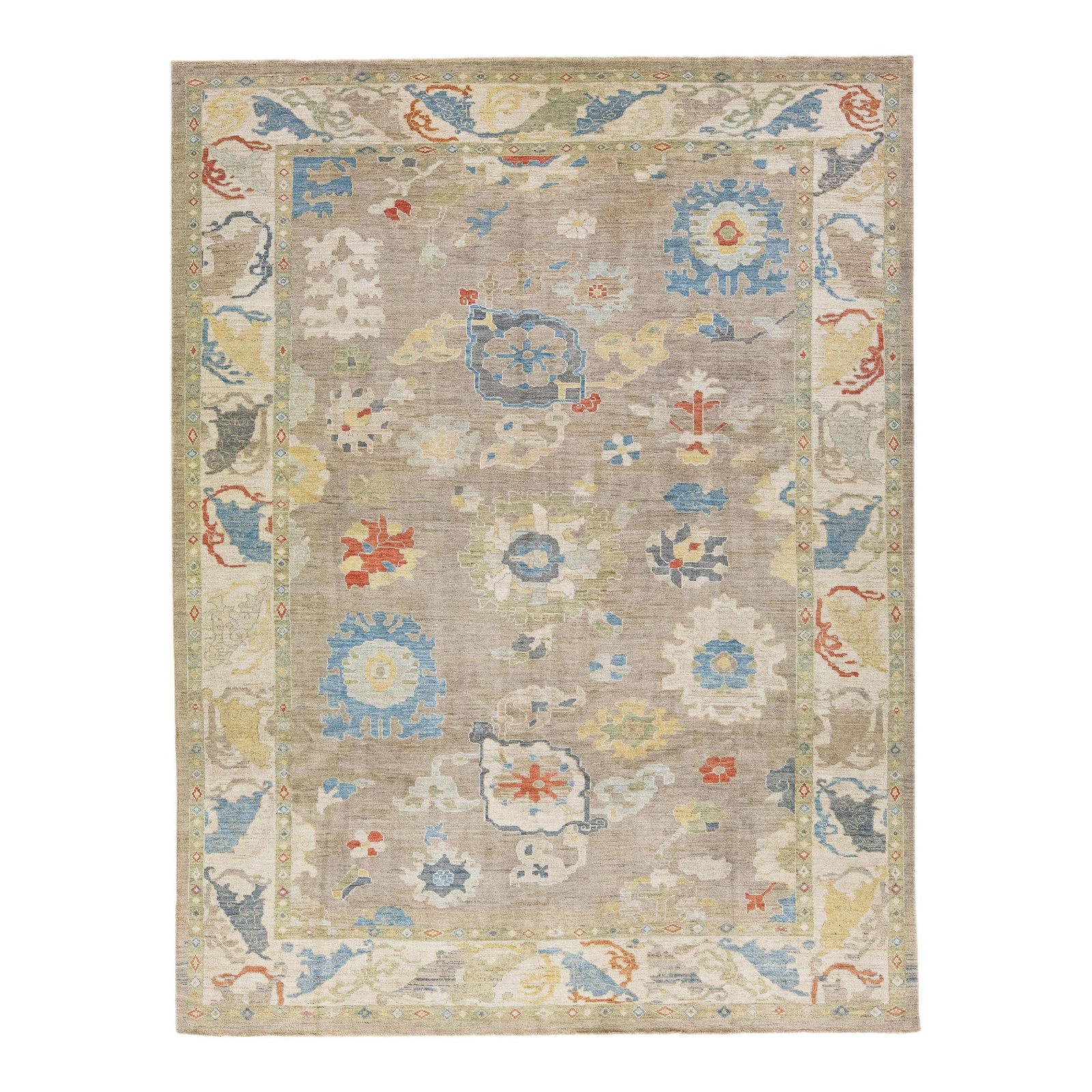 Handmade Modern Sultanabad Floral Wool Rug 10'8 x 13'9: Handmade Modern Sultanabad Floral Wool Rug 10'8 x 13'9 Enhance your living space with this exquisite modern Sultanabad hand-knotted wool rug. Featuring a rich brown color field, this rug is