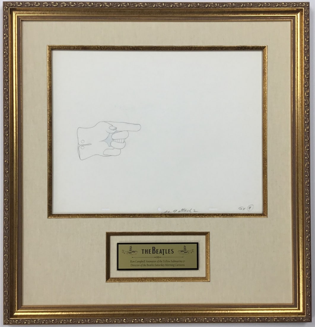 1968 Beatles Yellow Submarine Production Drawing Flying Glove Ron Campbell Signed: 1968 Beatles Yellow Submarine Production Drawing Flying Glove Ron Campbell Signed This original 1968 production drawing features the Dreadful Flying Glove from the iconic Beatles film "Yellow Submarin
