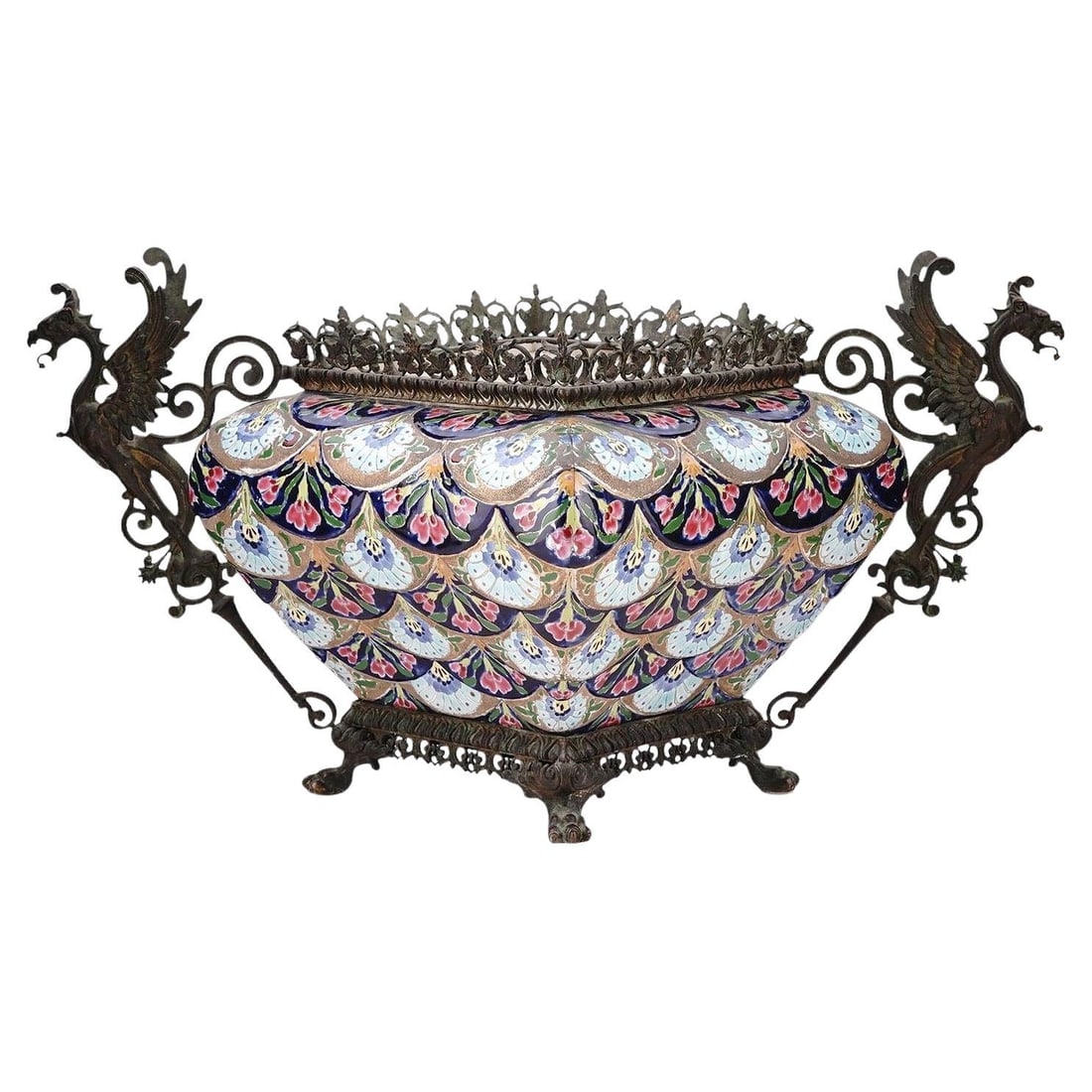 Fischer Hungary Chinoiserie Bronze and Glazed Ceramic Jardiniere Centerpiece (1 of 12)