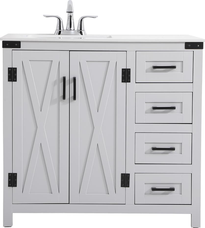 Elegant Gray 36 Inch Bathroom Vanity Country Farmhouse Style: Elegant Gray 36 Inch Bathroom Vanity Country Farmhouse Style Introducing the Elegant Gray Bathroom Vanity, a perfect blend of style and functionality for your space. This stunning piece measures 34 in