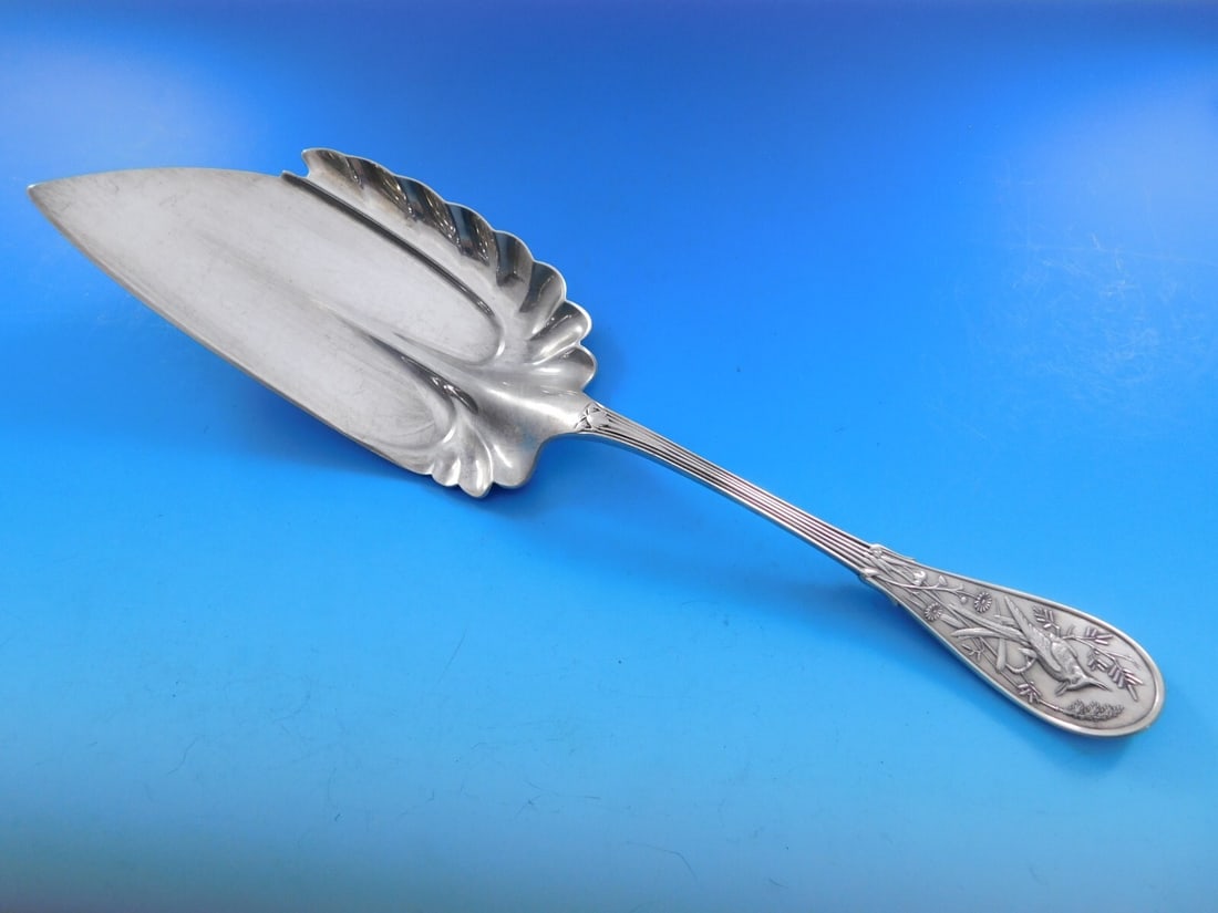 Tiffany Co Japanese Sterling Silver Fish Server 11.5 Inch Fluted Shoulder: Tiffany Co Japanese Sterling Silver Fish Server 11.5 Inch Fluted Shoulder This sterling silver fish server features the Japanese pattern by Tiffany & Co., dating from 1850-1899. The 11 1/2-inch server