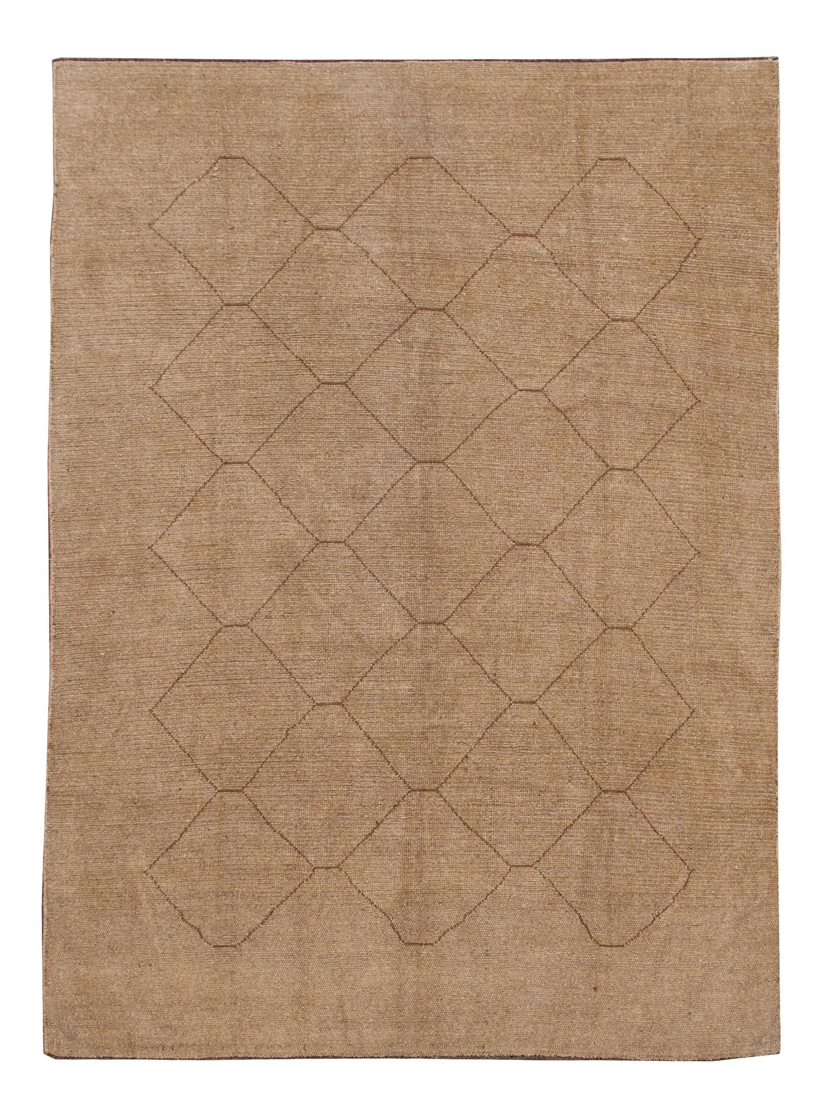 Contemporary Tan Handmade Geometric Wool Rug 6'7 x 9'1 (1 of 8)