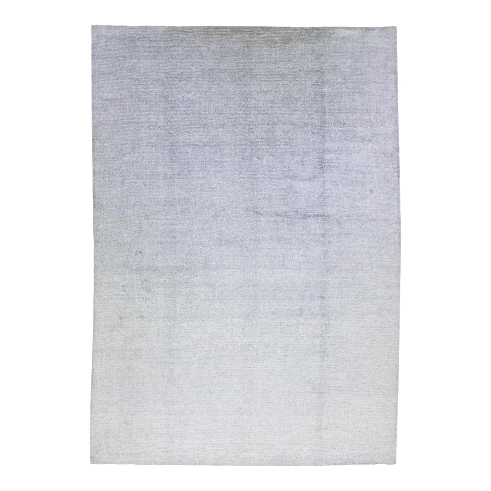 Contemporary Handmade Wool Silk Rug 10' x 14' Silver Geometric: Contemporary Handmade Wool Silk Rug 10' x 14' Silver Geometric This exquisite contemporary rug is handcrafted from a luxurious blend of wool and silk, featuring a striking gray-silver base. The stunni