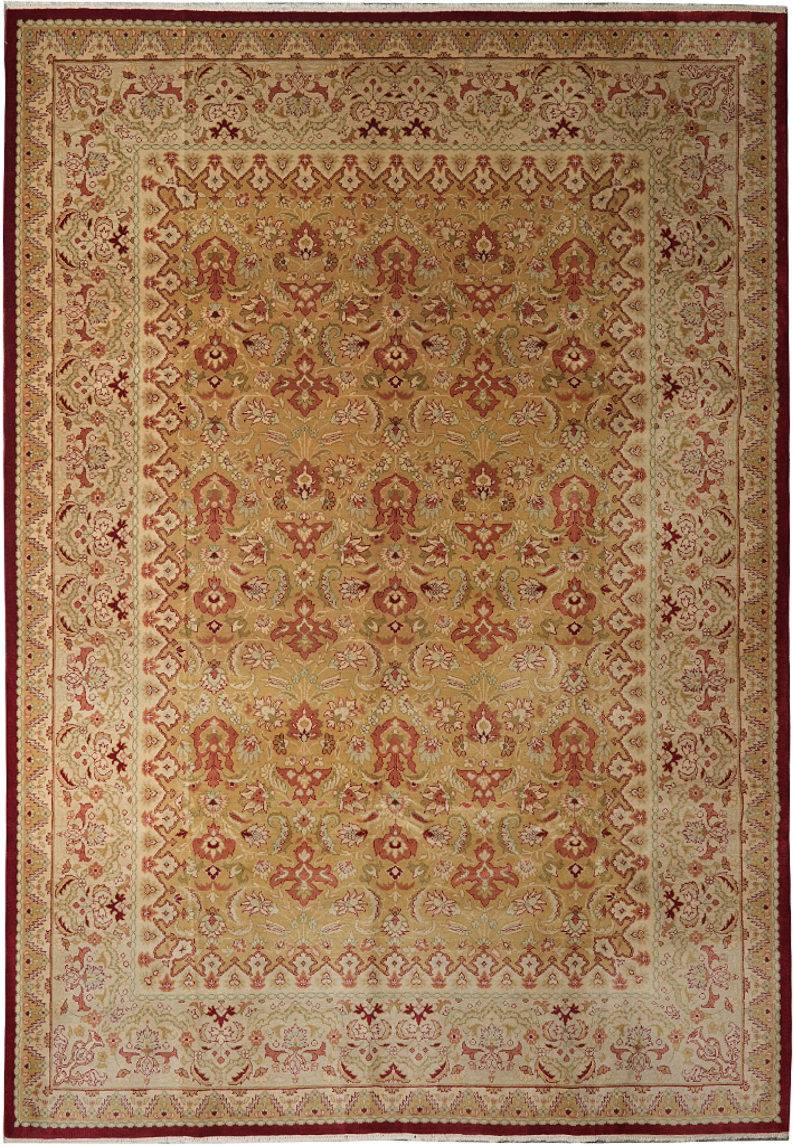 Handmade Zigler Chobi Area Rug 98 x 135 in Gold Wool Pakistan: Handmade Zigler Chobi Area Rug 98 x 135 in Gold Wool Pakistan Free continental US Shipping This handmade Zigler Chobi area rug features a transitional pattern with balanced floral motifs and a