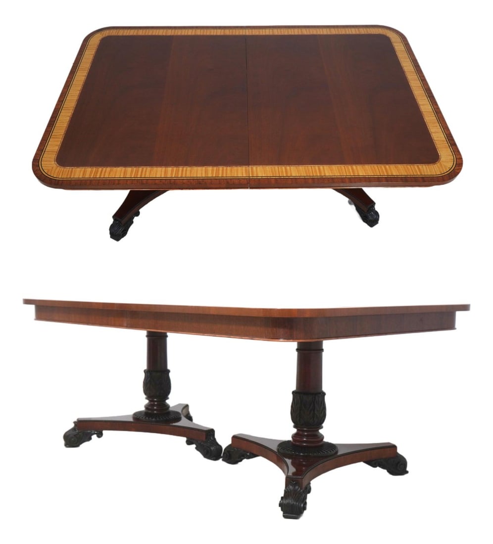 Neoclassical Mahogany Dining Table with Satinwood Banding and Two Leaves (1 of 10)