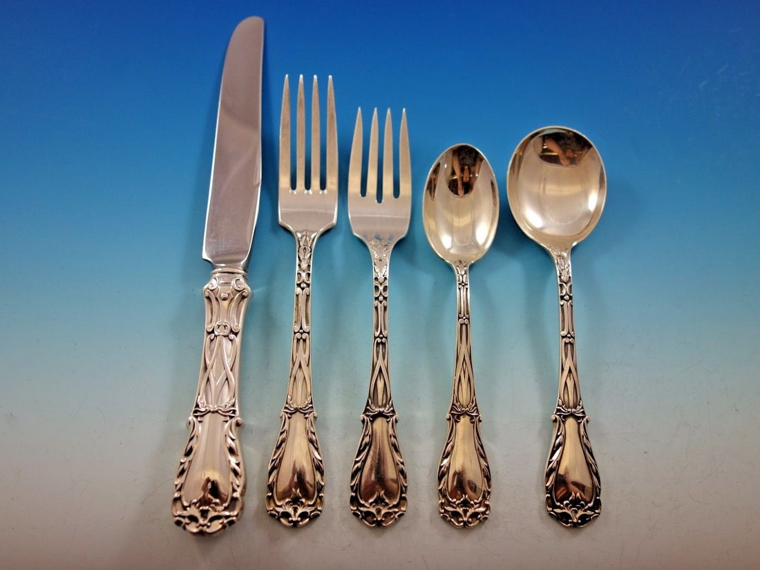 Kirk Quadrille Sterling Silver Flatware Set for 6, 35 Pieces with Caddy (1 of 11)