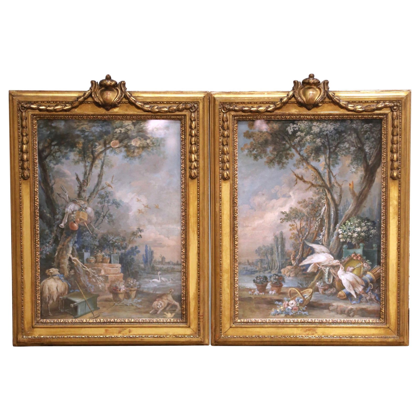 Set of Two Louis XVI French Watercolors in Giltwood Frames with Glass circa 1780 (1 of 14)