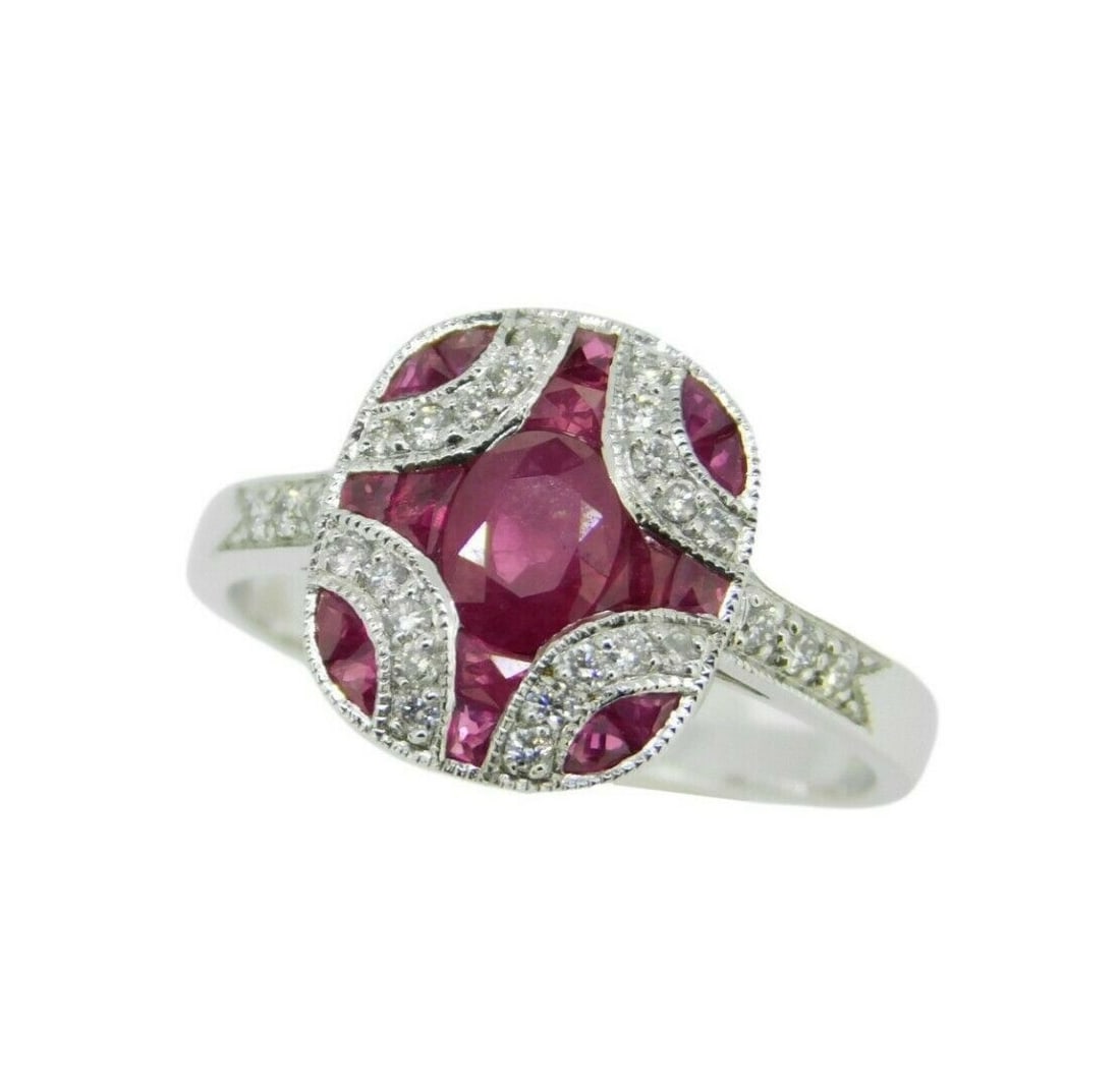 18k White Gold Art Deco Ruby and Diamond Ring GIA Certified (1 of 12)