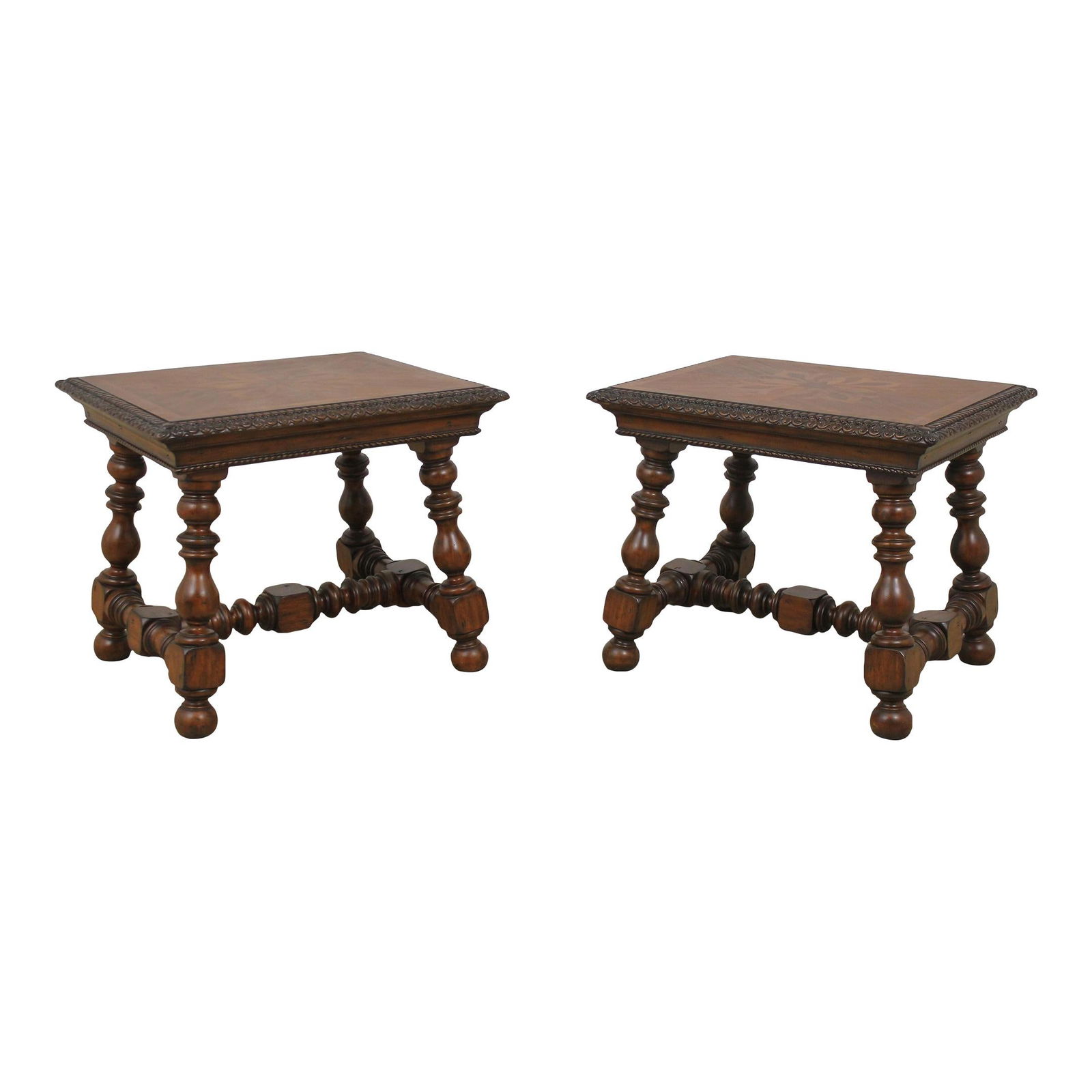 Elegant Pair of Maitland Smith Inlaid Mahogany Lamp Tables (1 of 10)