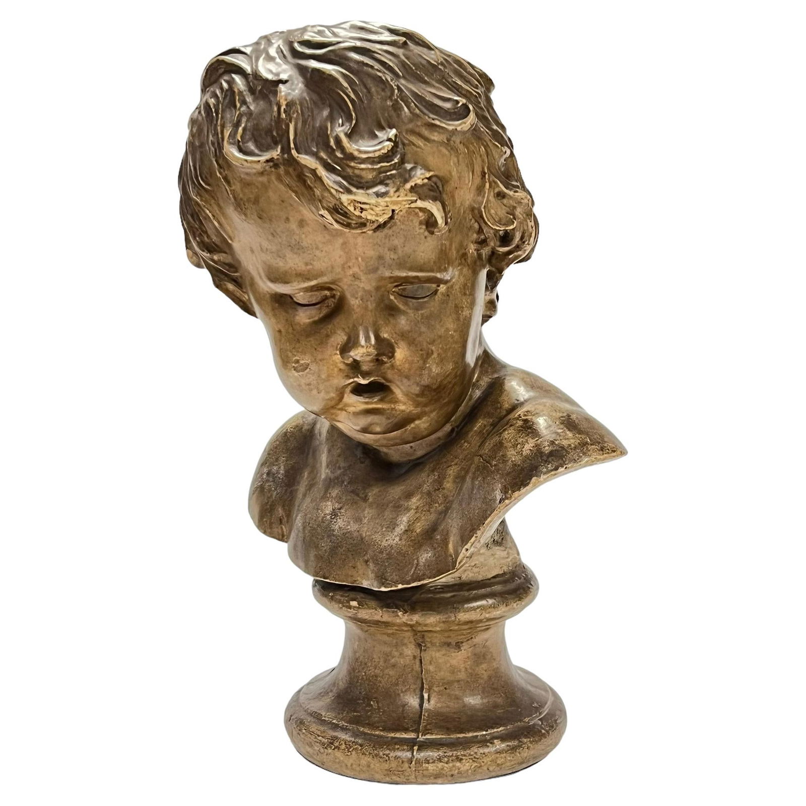 Grand Tour plaster cherub bust after Francois Duquesnoy circa early 1900s: Grand Tour plaster cherub bust after Francois Duquesnoy circa early 1900s This antique Grand Tour plaster bust represents a cherub, modeled after the original work by Francois Duquesnoy (1597-1643). C