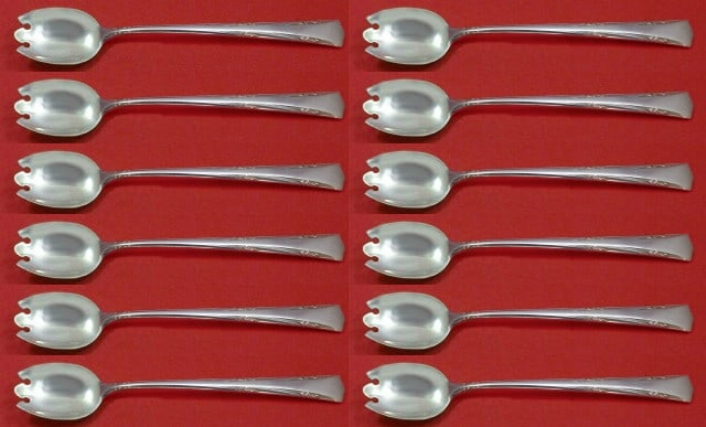 Gorham Greenbrier Sterling Silver Ice Cream Forks 12pc Set 6": Gorham Greenbrier Sterling Silver Ice Cream Forks 12pc Set 6" Enhance your dining experience with this elegant 12-piece set of Greenbrier ice cream dessert forks by Gorham. Crafted from high-quality s