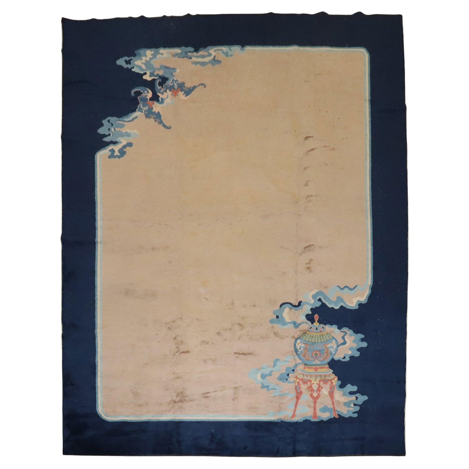 Antique Chinese Art Deco Hand-Knotted Wool Carpet 101 x 122 (1 of 8)