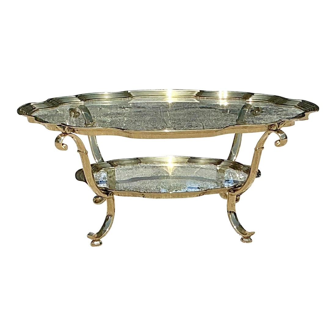 Vintage La Barge Inspired Brass Coffee Table with Scalloped Glass Top (1 of 6)