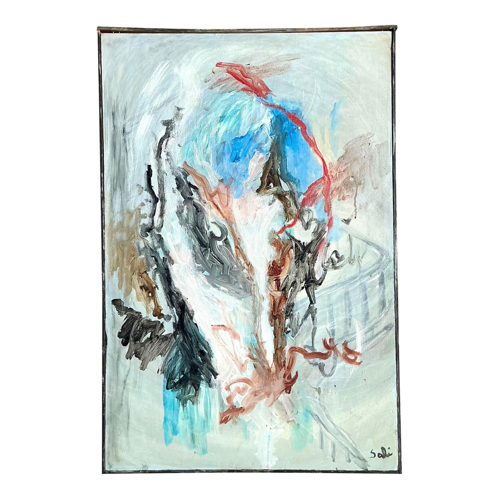 Vintage Boho Abstract Oil Painting Canvas 24.5x36.5 Aqua: Vintage Boho Abstract Oil Painting Canvas 24.5x36.5 Aqua Transform your living space with this Vintage Boho Original Abstract Oil Painting on Canvas. This stunning artwork showcases bold colors and dy