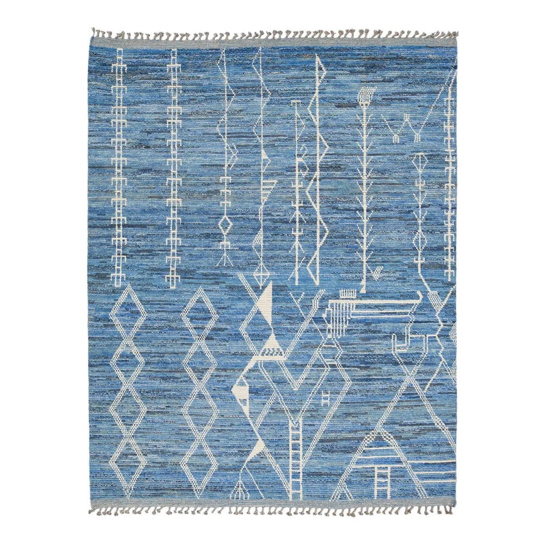 Blue Moroccan-Inspired Wool Rug With White Geometric Pattern 8'3 x 10'5 (1 of 10)