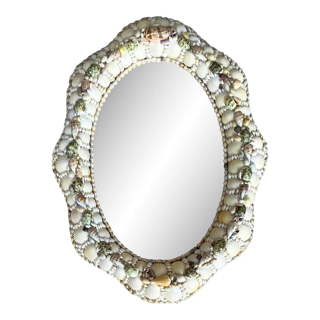 Shell Mosaic Wall Mirror in Grotto Style Oval Coastal Decor (1 of 10)