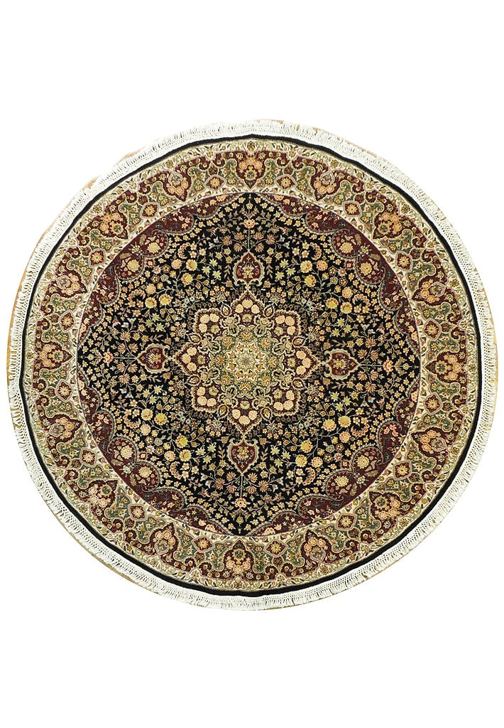 Handmade 7' x 7' Black Wool Silk Round Rug: Handmade 7' x 7' Black Wool Silk Round Rug Free continental US Shipping Enhance your living space with this exquisite 7' x 7' round rug, meticulously handmade in China from a premium blend of wool and