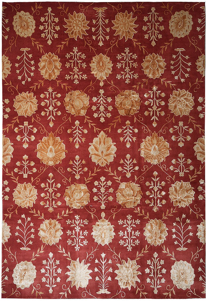 Modern Hand-Knotted Wool and Silk Area Rug 108 x 144 in Ruby Red (1 of 15)
