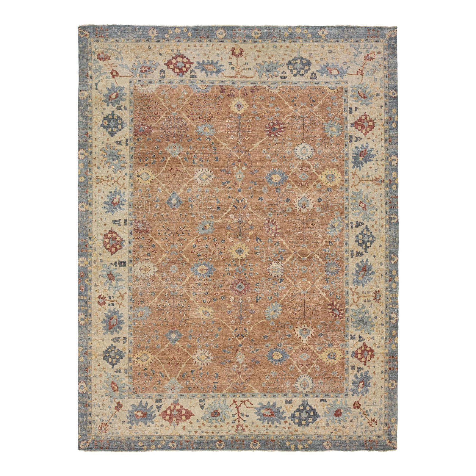 Handmade Oversized Brown Wool Tabriz-Style Rug 12'10 x 17: Handmade Oversized Brown Wool Tabriz-Style Rug 12'10 x 17 Transform your living space with this exquisite handmade oversized Indian wool rug, featuring a stunning Tabriz-style design. The elegant piec
