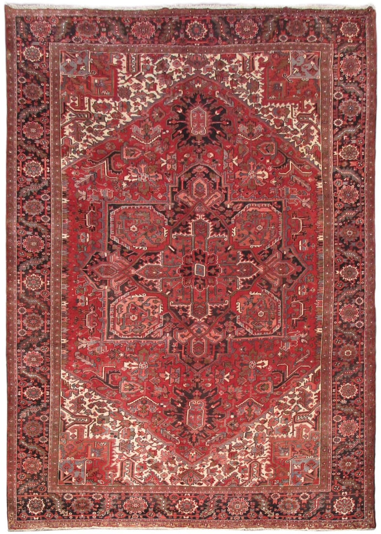 Hand-Knotted Persian Heriz Rug 10'8 x 14'4 Red Wool Area Rug (1 of 6)
