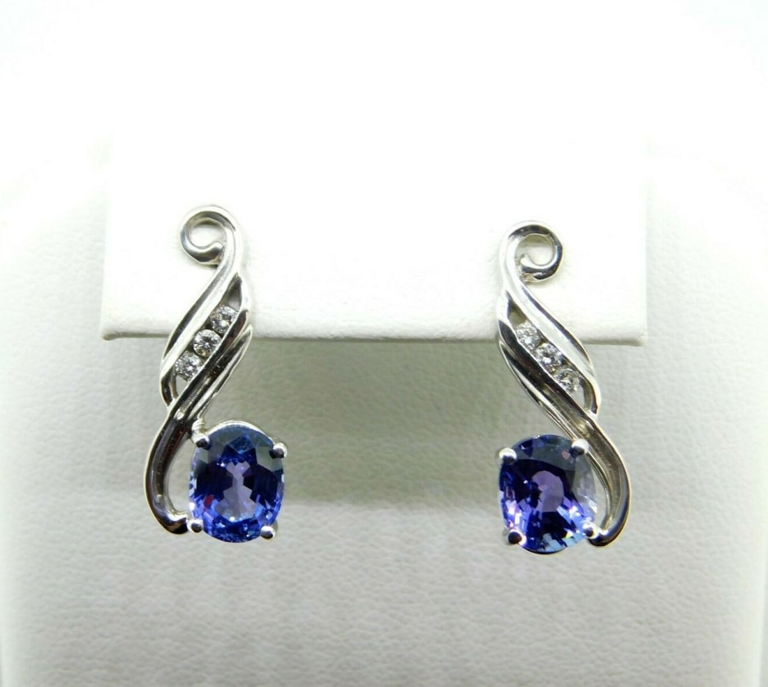 14k White Gold 3.2ct Natural Tanzanite Diamond Drop Earrings (1 of 8)