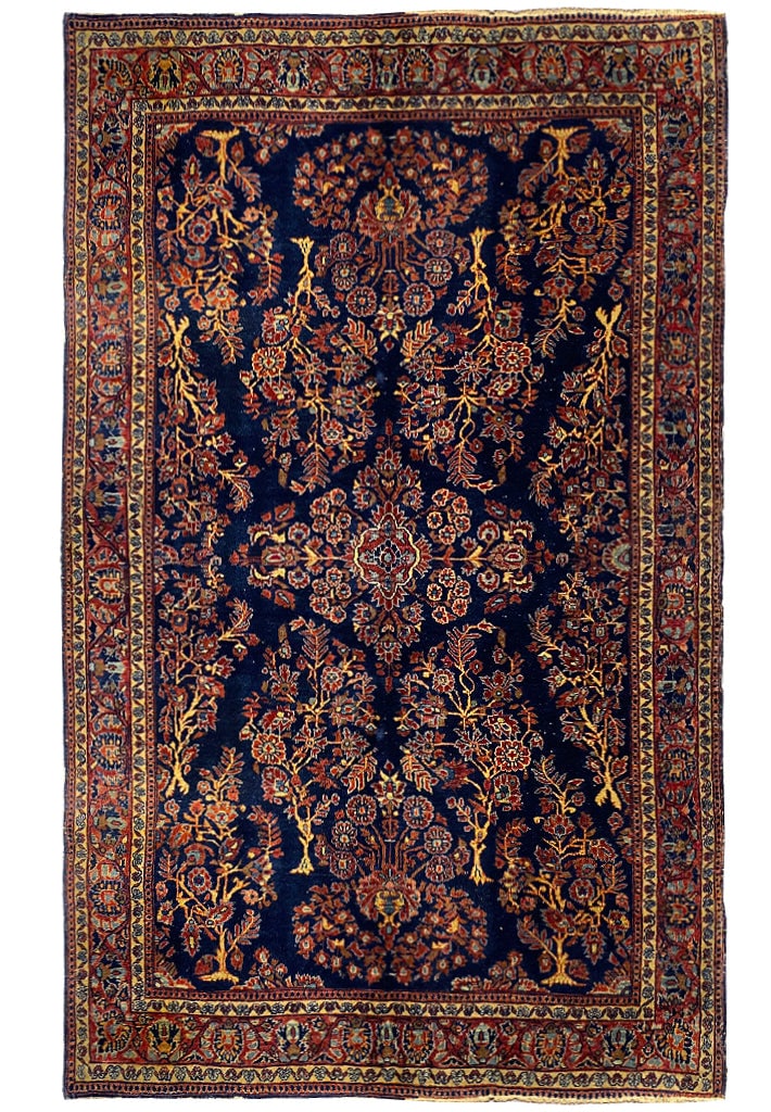 Antique Persian Sarouk Rug 4.3 x 6.9 Tree of Life Hand-Knotted Wool (1 of 4)