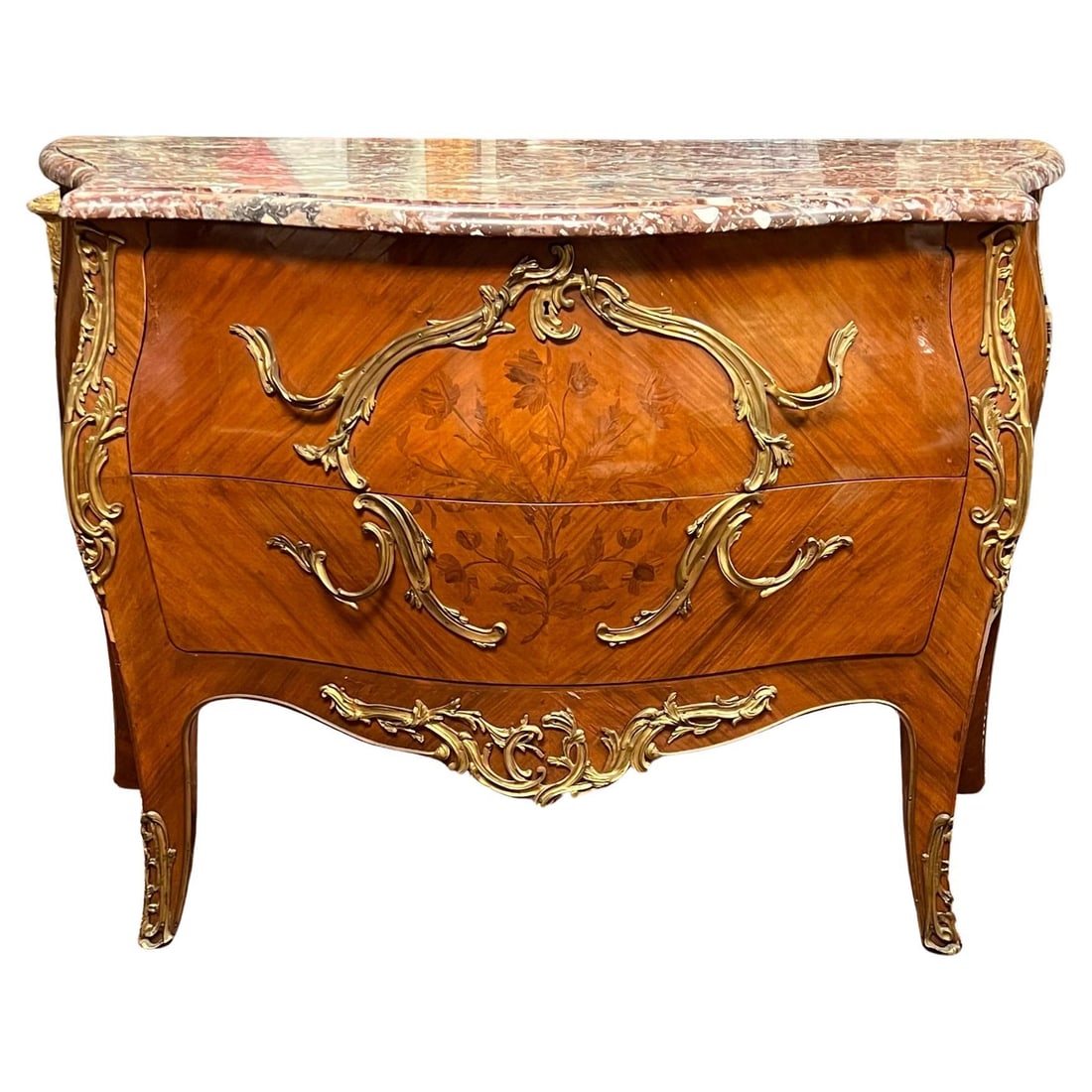 Louis XV Style French Fruitwood Commode with Marble Top and Bronze Mounts (1 of 18)