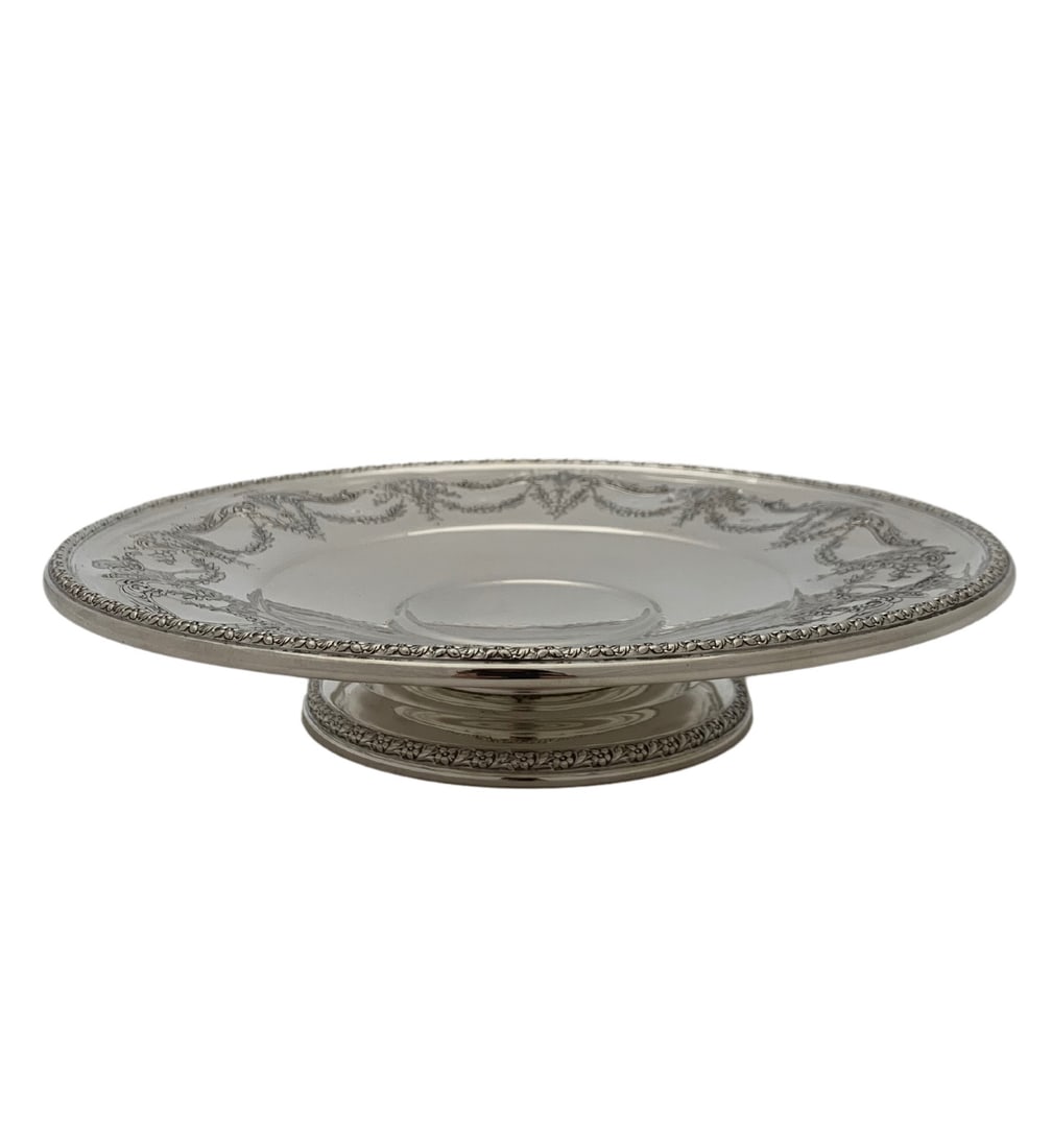 Antique 925 Sterling Silver Intricate Floral Leaf Cake Stand 10.75 Inches (1 of 5)