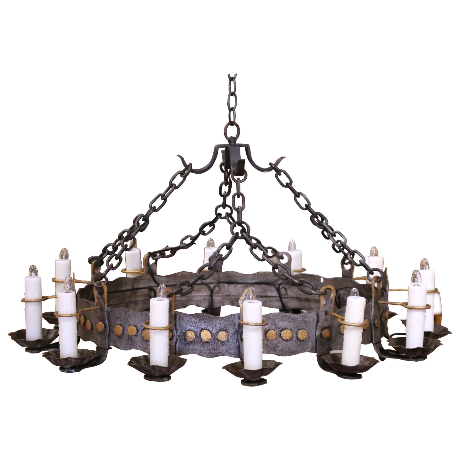 Early 20th Century French Gothic Twelve-Light Wrought Iron Chandelier (1 of 11)