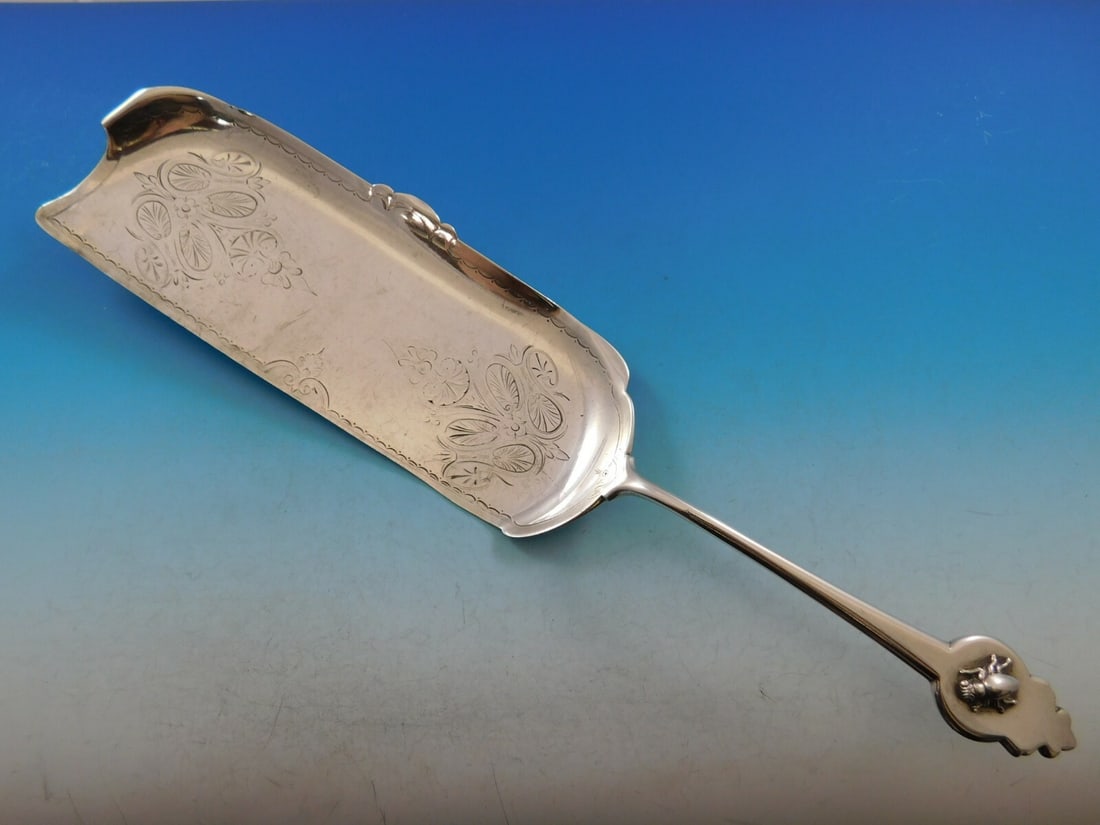 Gorham 13 Inch Sterling Silver Crumber with 3D Beetle Circa 1865: Gorham 13 Inch Sterling Silver Crumber with 3D Beetle Circa 1865 Discover this exquisite Gorham Sterling Silver Crumber, a stunning serving piece from the mid-19th century. Measuring 13 inches, this c