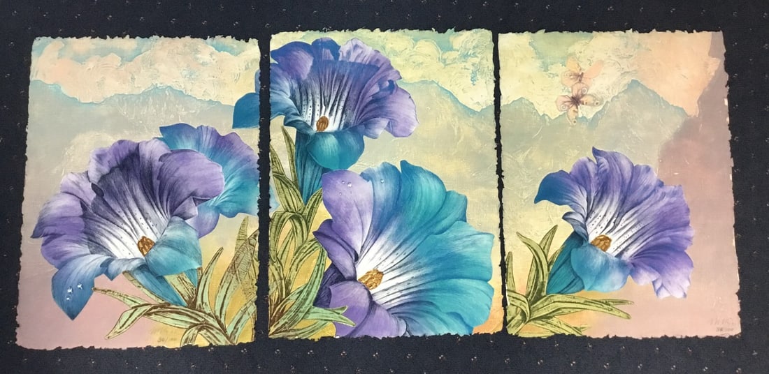 Mikulas Kravjansky Gentian Royal Limited Edition Aquatint Etching Triptych (1 of 9)