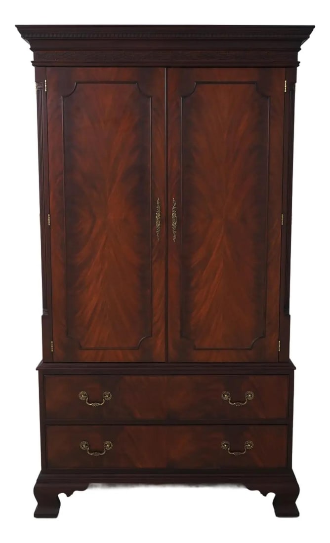 Mahogany Chippendale Style TV Cabinet With Fold Back Doors And Brass Hardware (1 of 10)
