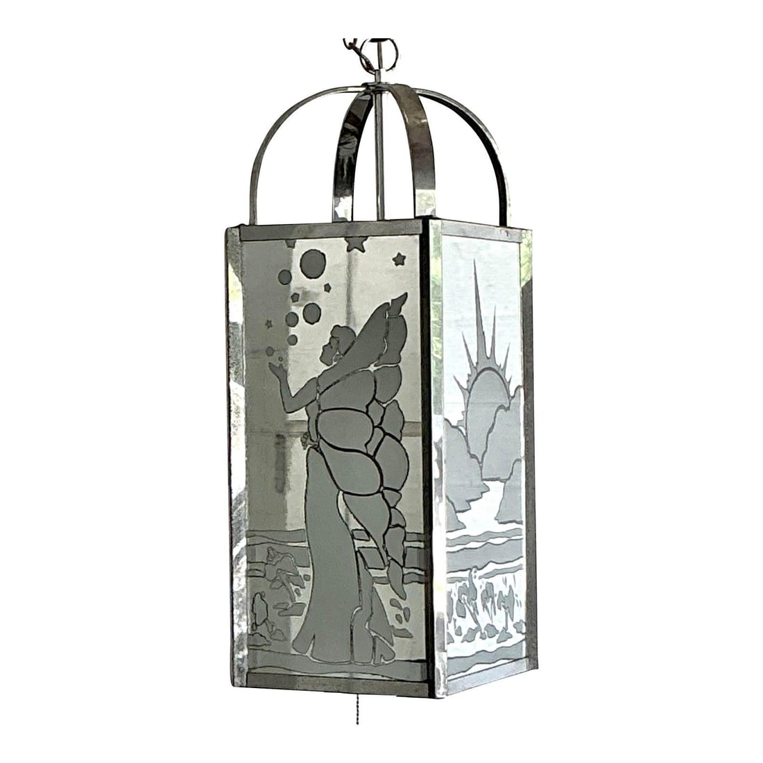 Vintage Frosted Fairy Lantern by Frederick Ramond in Chrome: Vintage Frosted Fairy Lantern by Frederick Ramond in Chrome Illuminate your home with this stunning vintage fairy lantern, inspired by the iconic designs of Frederick Raymond. This exquisite piece fea