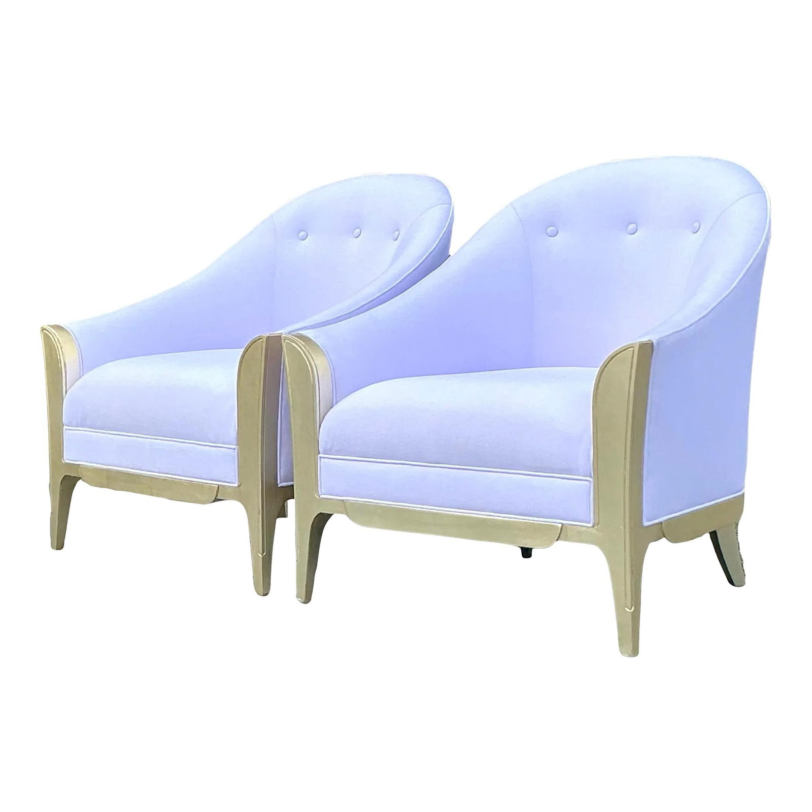Currey and Company Vintage Boho Lounge Chairs Pair Lavender: Currey and Company Vintage Boho Lounge Chairs Pair Lavender Discover this stunning pair of vintage lounge chairs by Currey & Company, featuring a boho-inspired design with gracefully sloped arms and b