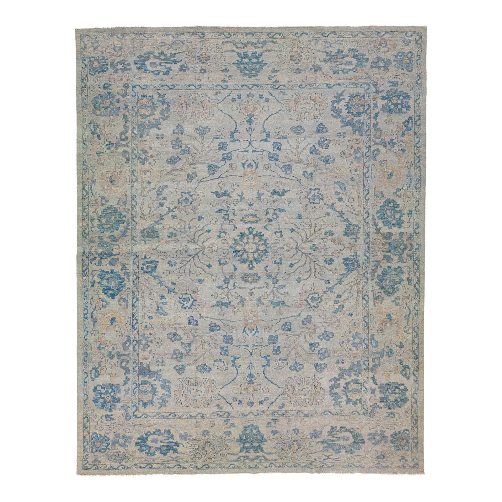 Beige Wool Oushak Style Floral Rug 11'10 x 15'1 (1 of 7)