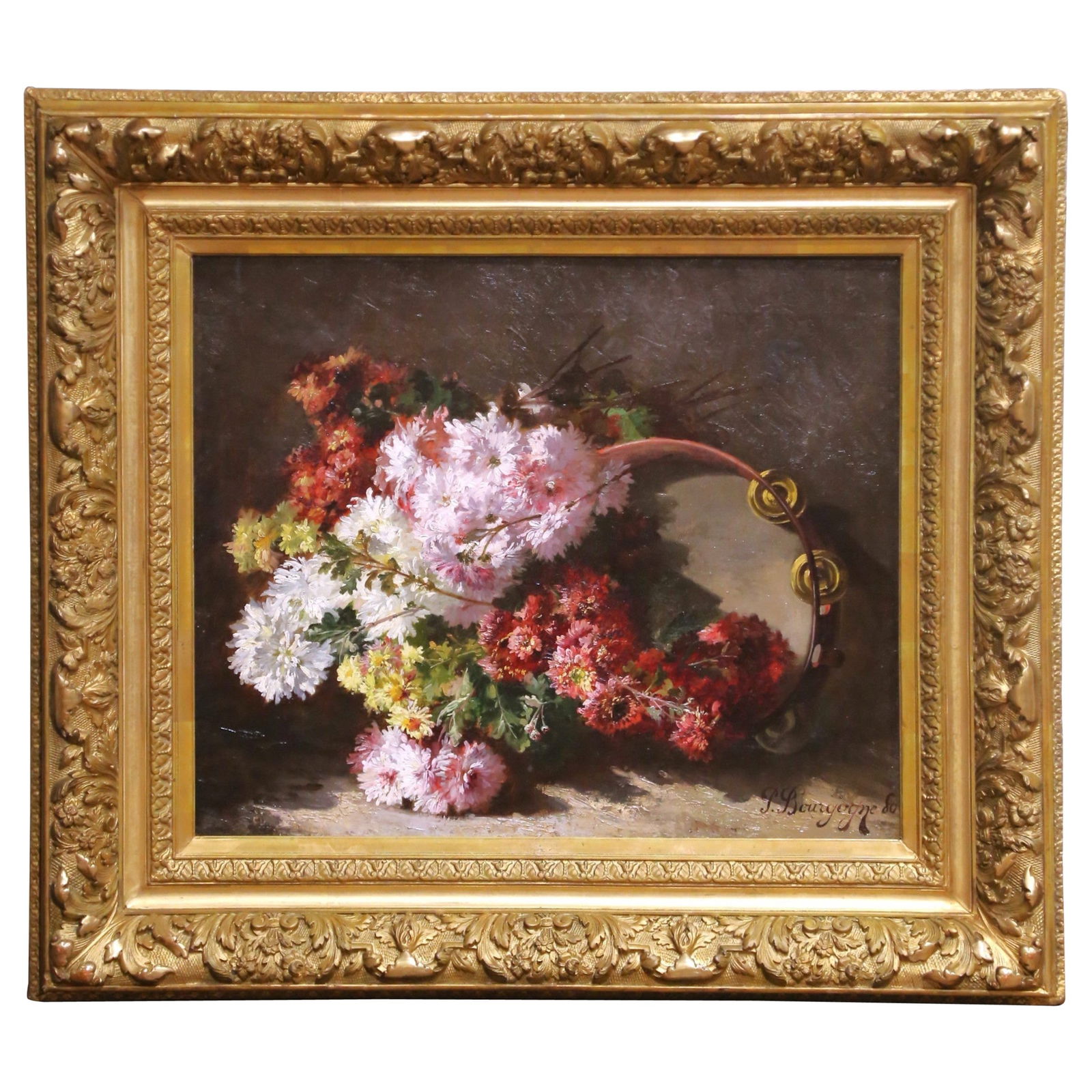 Pierre Bourgogne Floral Oil Painting in Ornate 19th Century French Giltwood Frame (1 of 13)