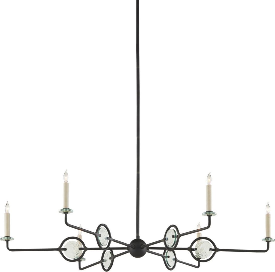 Currey Eco-Friendly Privateer Chandelier Recycled Glass Wrought Iron: Currey Eco-Friendly Privateer Chandelier Recycled Glass Wrought Iron Illuminate your space with this stunning Eco-Friendly Chandelier, boasting an artisan appeal. Designed with recycled glass and wrou
