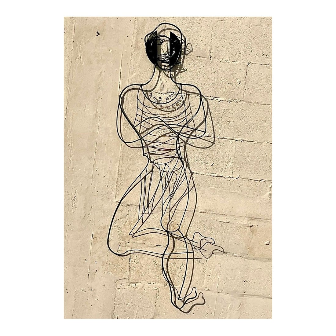 Mid Century Modern Wire Art Sculpture Male Figure Metal Ebony 58 Inch: Mid Century Modern Wire Art Sculpture Male Figure Metal Ebony 58 Inch This vintage boho wire sculpture of a man showcases mid-century craftsmanship, expertly formed from a single continuous metal wire