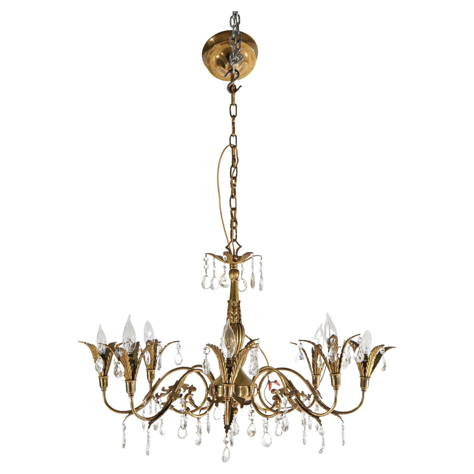 Antique French Louis XV Brass Bronze Crystal Chandelier 20th Century (1 of 16)