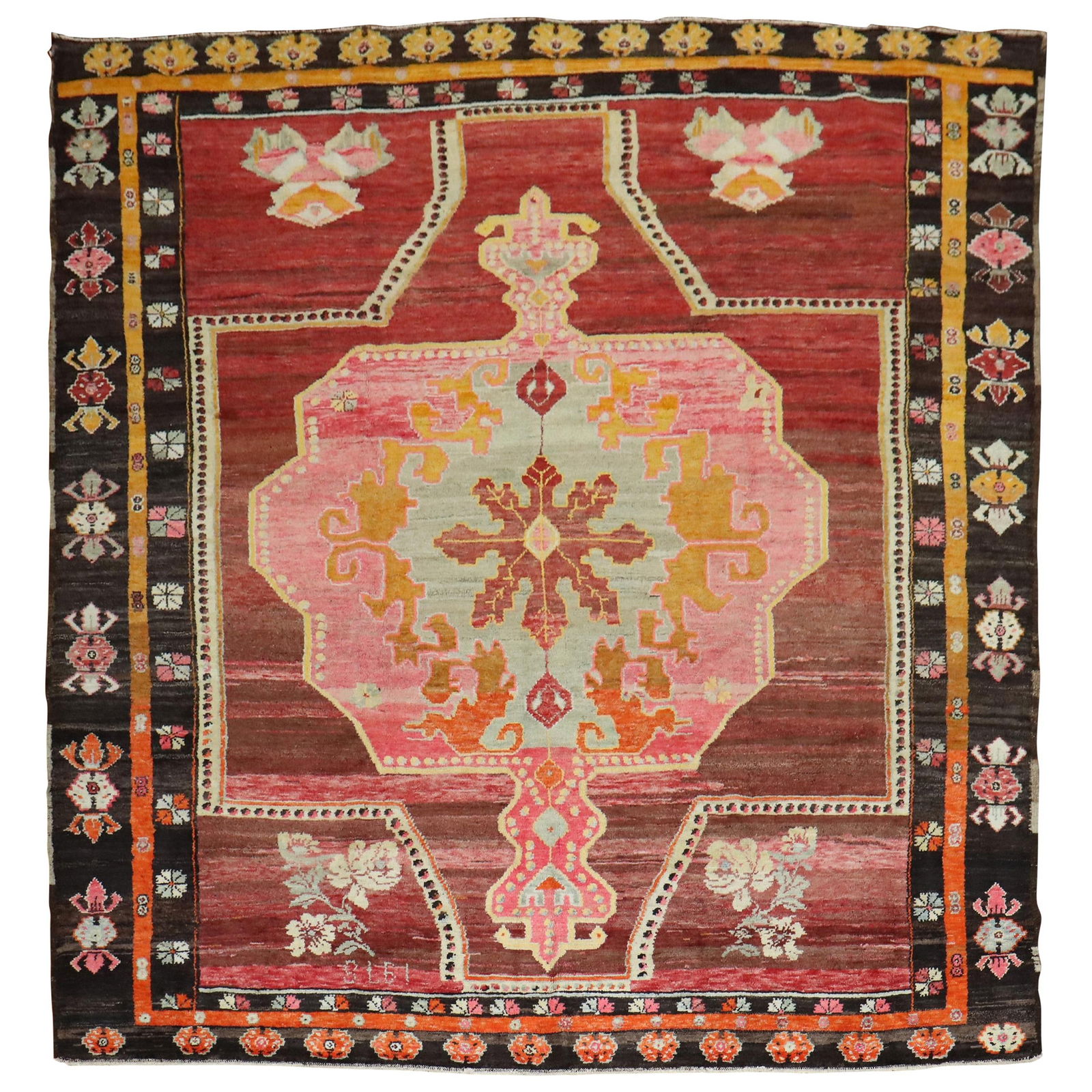 Vintage 1978 Wild Floral Turkish Kars Hand-Knotted Wool Rug (1 of 13)